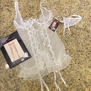 Garter slip with thong and matching tights